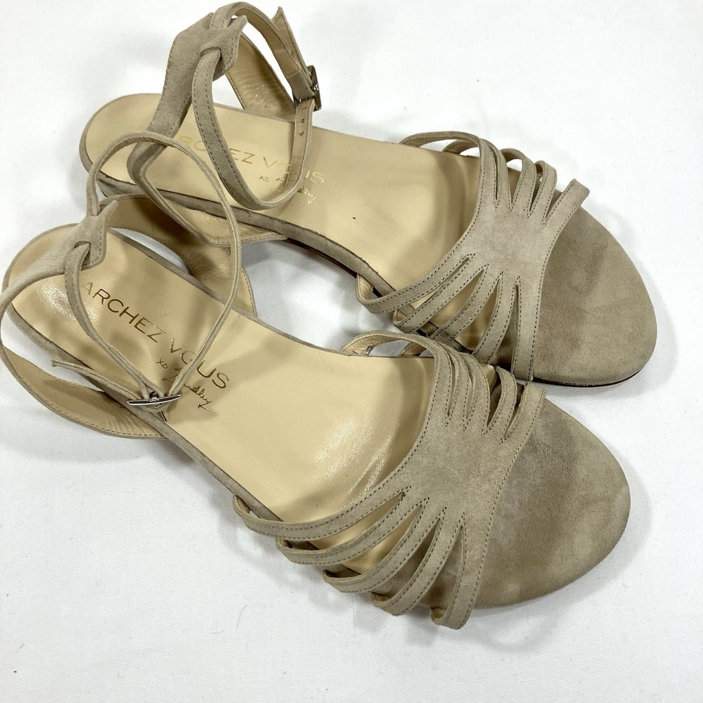 Marchez Vous Sandal Taupe Suede Strappy Ankle Strap Flat Made in Italy Womens 9
